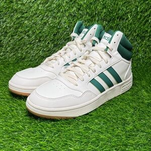 Size 10 - Mens Adidas Hoops 3.0 Mid Basketball Shoes White Green Gum - IG5570